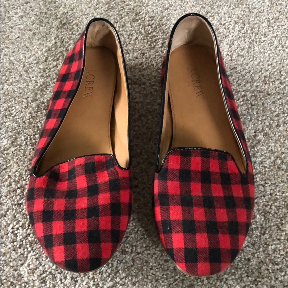 Jcrew red and black gingham ballet flats